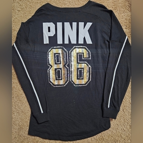 PINK VS Bling Oversized Sequin Rare HTF Long Sleeved Tee - Picture 1 of 5
